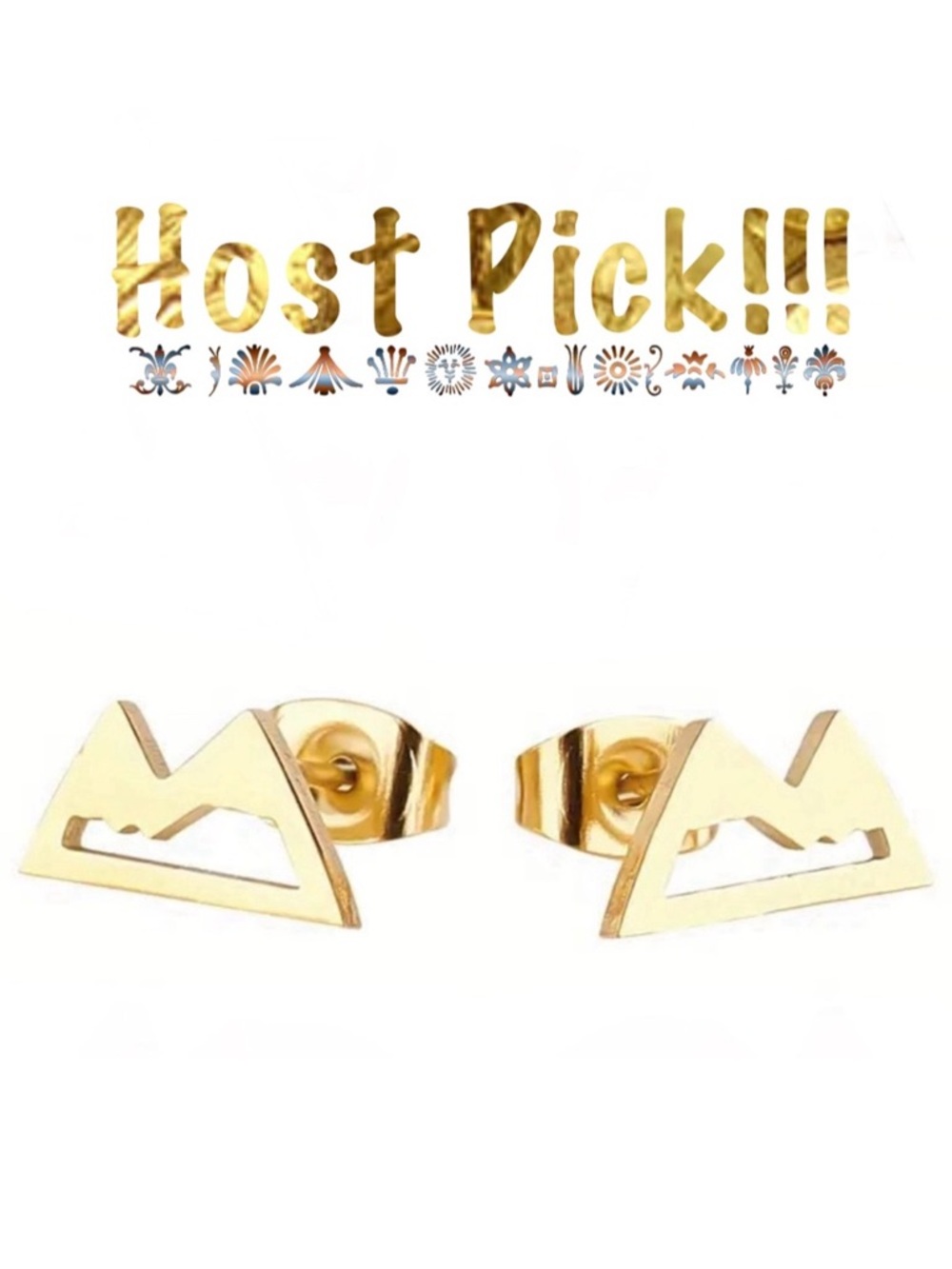 “Mountainscape” Mountain Icecap Peak Hike Climb Mini Tiny Yellow Gold Steel Stud